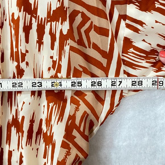 J. Brooks Boutique Robe Kimono Full Length Rust & Cream Tie Belt Split Sides - Picture 8 of 14
